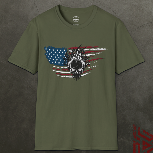 American Flag Patriotic  Skull T Shirt