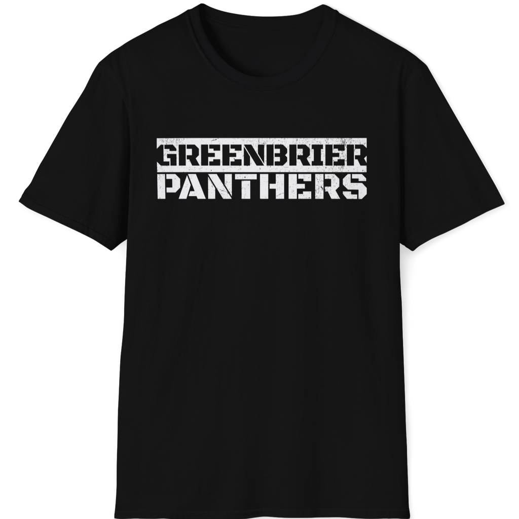 Black t-shirt with 'Greenbrier Panthers' text on a white background
